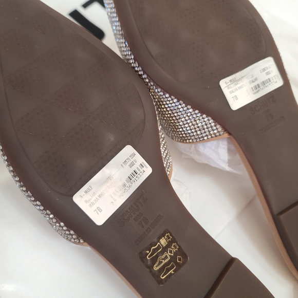 Schutz | Felicie Crystal Flat Mule Slides in Honey Beige Size 7 - Picture 7 of 9